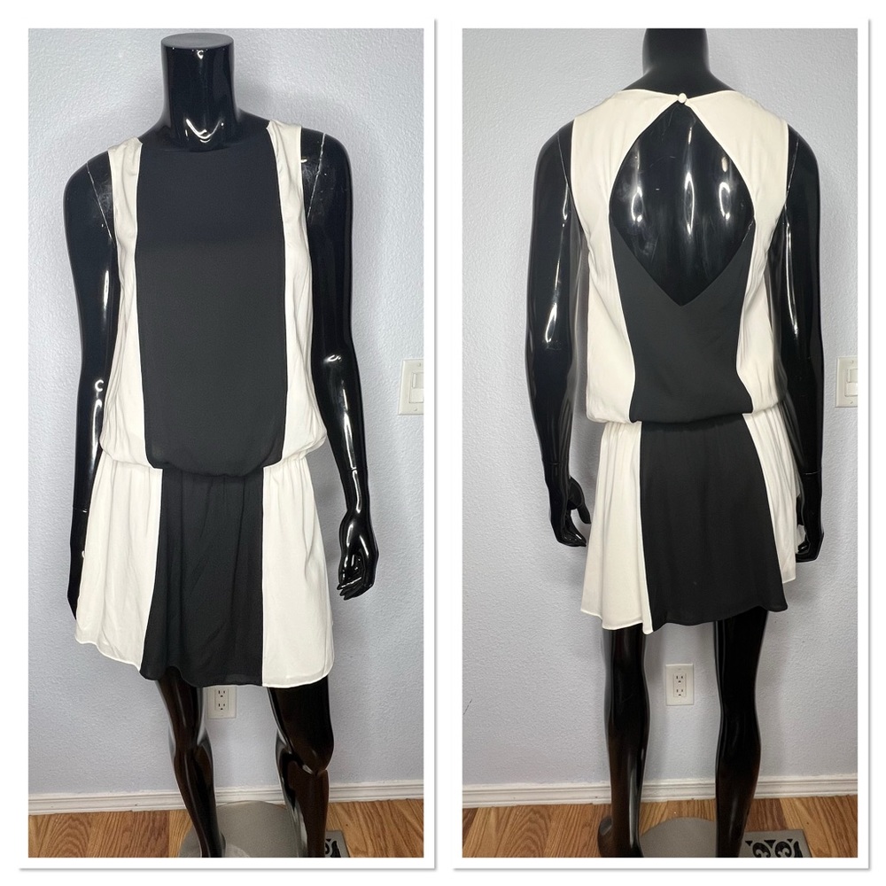 ALICE & OLIVIA 100% Silk Back Cutout Dress Sz XS Black and Cream